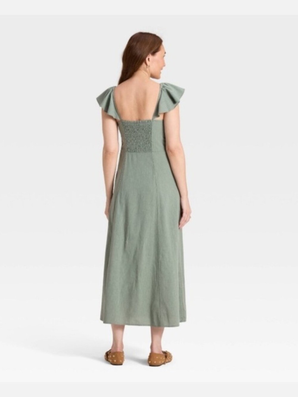 NWT Universal Thread Green Ruffle Midi Dress Large Cotton Blend - Picture 3 of 10
